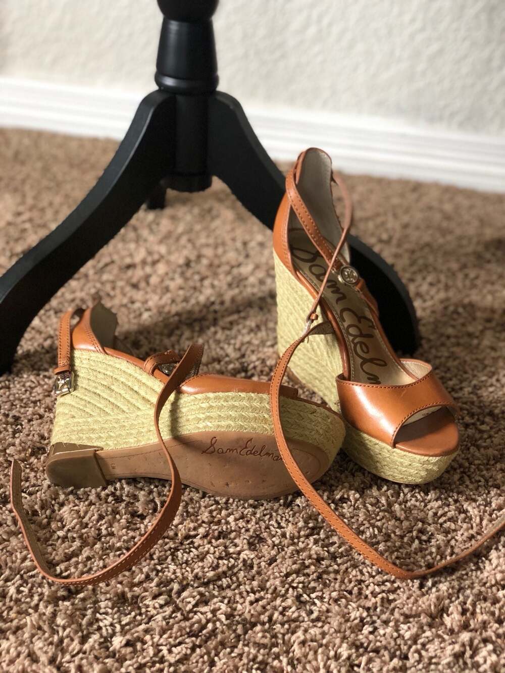 Sam Edelman Turner Leather Peep-Toe Espadrille Wedge Sandals - Picture 2 of 13